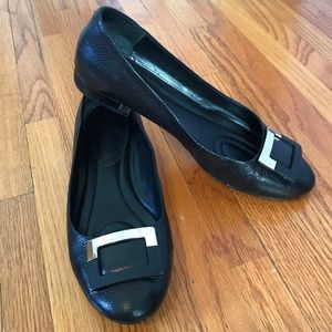 VANEli Black Leather Flats with Gold Detail